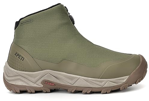 XPETI Mens Hiking Boots Waterproof Slip on Hikers for Men Outdoor Winter Camping Shoes Zipper Olive Green Size 12