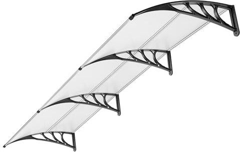 VIVOHOME Window Door Awning Canopy 300×100cm Transparent with Black Bracket 3pcs for Sun Protection and Rain Cover