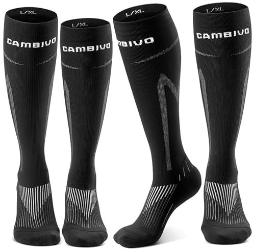 CAMBIVO Bas de Contention Femme Homme 2 Paires, Chaussettes de Contention 20-30mmHg, Chaussettes de Compression Classe 2, Compression Socks pour Circulation Sanguine, Voyage Avion, Sport, Running, Gym