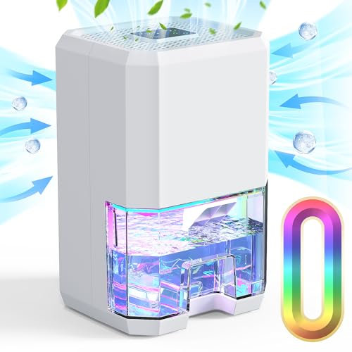 Deumidificatore 1.2 Litri Deumidificatore Casa Silenzioso Portatile A 360° ,7 Color Night Lighting,Smart Timer, Low Power Consumption Adatto Camera Cucina Caravan Armadio