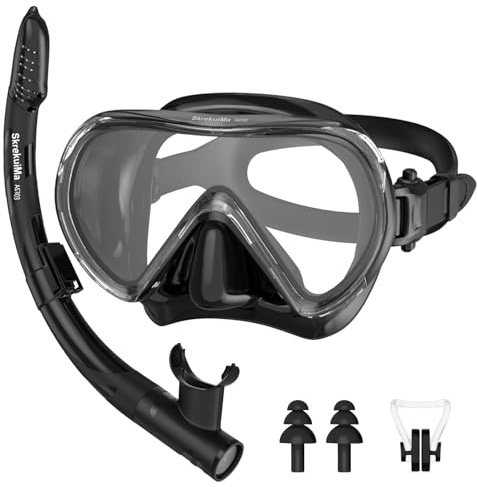 SkrekuiMa Taucherbrille mit Schnorchel Kinder, Schnorchelset Kinder Schnorchelmaske mit Faltbar Schnorchel & Verstellbarem Silikonband, Anti-Leck Anti-Fog Tauchmaske Kinder für 4-14 Jahre