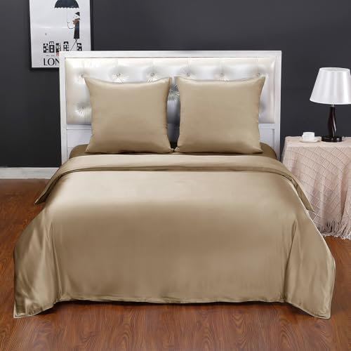 LilySilk 22MM reines Maulbeerseide Bettwäsche-Set 3-teilig Bettbezug 200x200cm und 2 Kissenbezüge 80x80cm einfarbig ultraweich und komfortabel für luxuriöses Schlafzimmer,Taupe