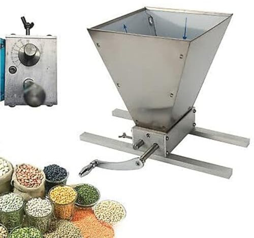 Mixtric Mulino per Malto 4 Litri, Mulino per Malto Regolabile, Mulino per Birrai Crusher, Mulino per Rottami per Birrifici Casalinghi, con Manovella E Valvola di Controllo,Argento