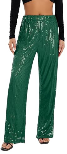 Glitzer Hose Damen Paillettenhose High Waist Weite Bein Hose Elegante Glitzerhose für Party Disco Kostüm Festival Glänzende Schlaghose 70er 80er Style Clubwear Rave Outfit