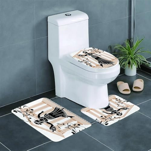KGDHY Set di 3 tappetini da bagno,antiscivolo,lavabili,morbido e assorbente,tappeto da bagno,tappetino da doccia,Festa in toga, donna greca con costruzione di anfore e rami di ulivo, motivo popolare,