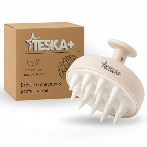 TESKA+ Massagebürste aus Leder, Anti-Schuppen – stimuliert das Haarwachstum, weiche und ergonomische Borsten für alle Haartypen (Weizenstroh)