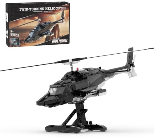 RCPLANTOUY Airwolf Hubschrauber Modell Bausteine Set mit Präsentationsständer, 1039 Teile MOC Klemmbausteine Militär Helikopter für Sammler, Baubegeisterte, MOC-149250
