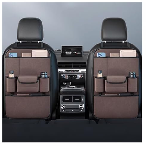 NISMIA Auto Rücksitz Organizer FüR Toyota GR Supra, Rückenlehnenschutz Organizer, Rücksitzschoner Kinder mit Tablet Fach, Auto Organizer Kinder Leicht Zu Reinigen(Luxury Brown,Two Storage)