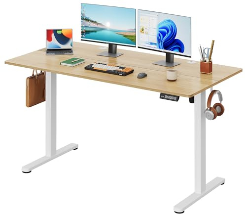 DEVAISE Escritorio Elevable Eléctrico,Mesa Regulable Rltura 140 x 70cm con 3 Memorias,Mesa de Oficina con Panel Inteligente en Casa con Tablero Ensamblado, Roble Natural