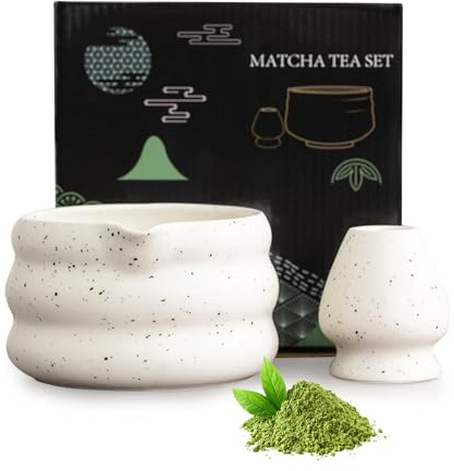 KBIBCK Japanische Matcha Schale mit Ausgießer, Matcha-Schüssel aus Keramik, 500ml Matcha-Teeschale mit Schneebesenablage, Matcha-Schale Chawan, für Matcha, Kaffee, Latte