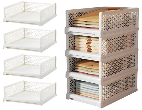 Uncle Yang Kleiderschrank Organizer Aufbewahrungsbox – Stapelbare Schubladenboxen aus PP – Faltbare Schrank Ordnungssysteme für Schlafzimmer Bad Küche Büro – Weiß 4er Set (Klein Kurz)