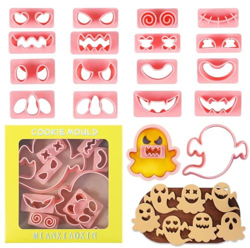 Ausstechformen Set mit Geistermotiv, 10 Stück Ausstechformen Halloween Ghosts, 3D Geist ausstechformen Halloween Set, Keksstempel halloween für Hallowe-en Partyzubehör Dekorationen