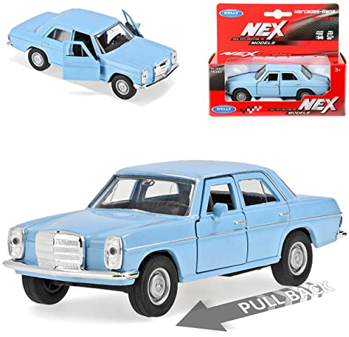 Welly Mercedes-B 200/8 Strich Acht Limousine Blau mit Rückzugsmotor W114 W115 1967-1976 ca 1/43 1/36-1/46 Modell Auto mit individiuellem Wunschkennzeichen