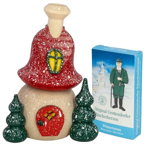 Seiffener Volkskunst | Räucherhaus aus Holz 13 cm | Frühling Sommer Herbst Winter | Abendstille mit Schnee