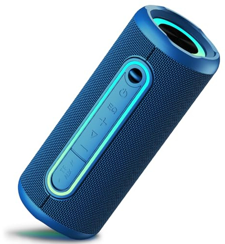 TIMU Bluetooth Lautsprecher mit Licht, Bluetooth 5.4 Musikbox, Dual Lautsprecher, Dualen Bass-Treibern, 30 Std Akku, IPX7 wasserdicht, TWS Paarung, AUX, TF Karte, Geeignet Outdoor/Party, Tiefmeerblau