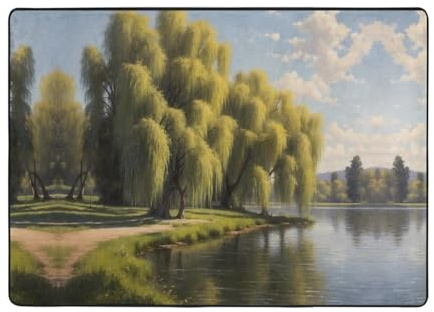 WZYWHJ Tappeti per soggiorno, tappeto runner antiscivolo per asilo nido tappeto da gioco 203,2 x 147,3 cm con alberi di salice vicino al lago stampato