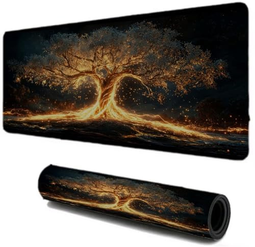 Alfombrilla Ratón, Alfombrilla Escritorio Gaming XXL 1000x600, Control Estable, Luces Árbol de la Vida Mouse Pad Protector Escritorio, Bordes Cosidos Base de Goma, Accesorios para Hogar I-524