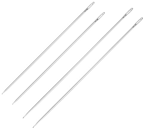 Juego de 4 agujas de coser extra largas de acero inoxidable – Aguja de tapicería y tejer con ojo grande, punta redonda y superficie lisa, fácil de enhebrar para lana, tela y manualidades