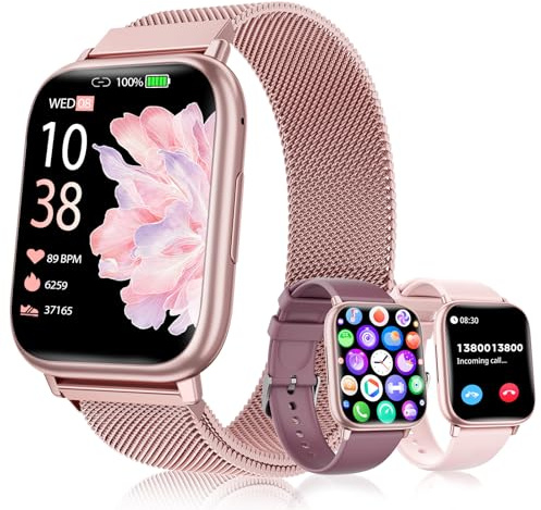 Miecgth Smartwatch Damen 1.83 HD Voll Touchscreen Uhr mit Telefonfunktion Fitness Tracker 120+ Sportmodi Herzfrequenz SpO2 Blutdruckmessung IP68 Schlafmonitor Smart Watch für iOS Android (Pink Gold)