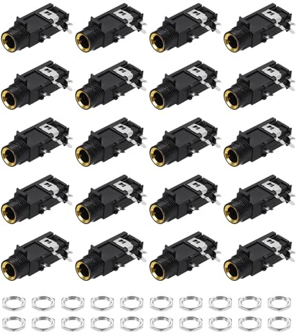 QUARKZMAN 10Stück 6.35mm Stereo Audio Klinkenbuchse 50V 4-Polige PCB Montage Buchse Video Stecker Stereo Kopfhöreranschluss mit Muttern für Gitarren Kopfhörer Lautsprecher Auto 33x17x13mm