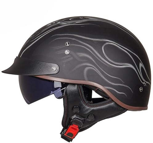 Caschi Cromwell Moto Retrò Mezzo Casco Scodella Per Adulti Uomini Donne Caschi Jet E Demi-Jet Approvato DOTECE Con Visiera Aperto Casco Moto Con Fibbia A Sgancio Rapido C,XXL:63-64CM