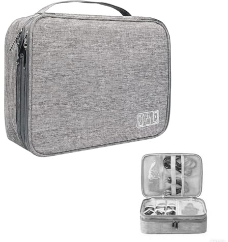 VEOIRXU Organizador Cables Viaje 3 Capas Electrónico Organizador Estuche Impermeable Bolsas Para Electrónicos Accesorios Cable Organizer Bag Para Cargador Adaptadores Powerbank Cables USB (Gris)