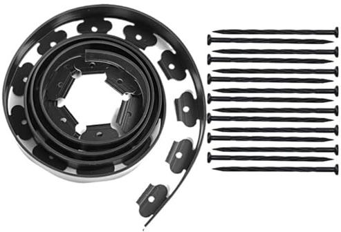 Bordure per giardini, Kit for bordatura prato 5 m multicolore con picchetti(Black)