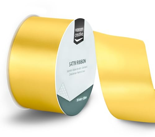 Vaessen Kreativt satinband gult guld – 20 m x 5 cm – tunt band för presentförpackning och hantverk