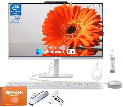 Lenovo A100 All-in-One Desktop Computer for Home Business, 23.8 IPS FHD Display, Intel N100 Processor, 16 GB 3200MHz RAM, 512 GB SSD, Intel UHD Graphics, Webcam, Windows 11 Pro, Wired KB & Mouse