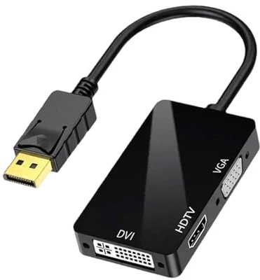 Elnwnnkc Cable adaptador 3 en 1 DisplayPort a HDTV VGA para computadora, computadora de escritorio, laptop, PC, monitor, proyectores, computadora, adaptador VGA