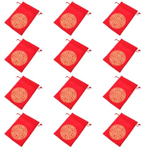 INOOMP 12 Stück Rote Kordelzugbeutel 13x18cm Kleine Schmuckbeutel Hochzeitsbonbontüten für Gastgeschenke Aufbewahrung von Süßigkeiten und Schmuck bei Hochzeitsfeiern