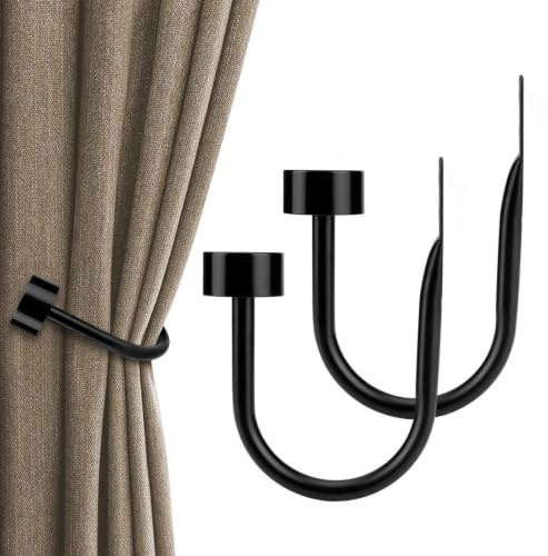 KAMANINA 2 Pack Black Curtain Holdbacks, Wall Mounted Curtain Tie Backs