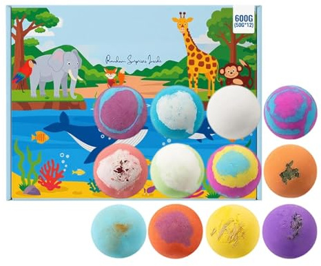 Schäumende Bunte Badebomben für Kinder mit Spielzeug 12er Stück als | Sprudelbadekugel-Set für Kinder Mädchen Badewanne Kindertag Geburtstag