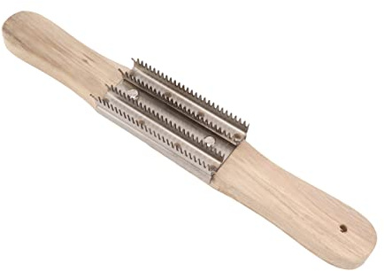 KKPLZZ Rastrello con Ruota da Lucidatura da 15 Pollici, Denti di Pressatura in Acciaio Inossidabile e Manico in Legno per la Pulizia dei Composti, con Design Durevole per la Rimoz