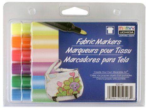 Uchida 520-6C Marvy Bold Point Tip Fluorescent Color Fabric Marker Set