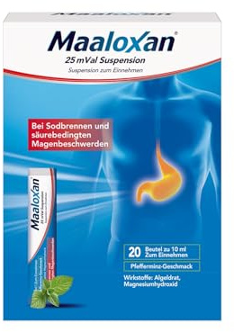 Maaloxan® 25 mVal Suspension, Suspension zum Einnehmen, 20 x 10 ml, mit Algeldrat und Magnesiumhydroxid, bei Sodbrennen und säurebedingten Magenbeschwerden