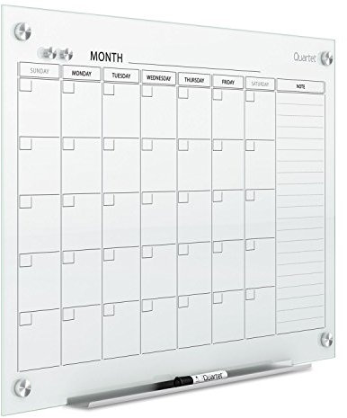 Quartet Magnetischer Whiteboard-Kalender, 90 x 50 cm, Glas trocken abwischbar, Whiteboard-Planer für Heimschulbedarf und Heimbüro-Organisation, 2 Magnete, 1 trocken abwischbarer Marker, rahmenlose Infinity (GC3624F)