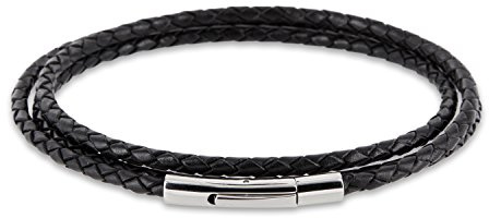 Auroris flätat läderhalsband svart 3 mm, äkta läder med klicklås i rostfritt stål, 50 cm