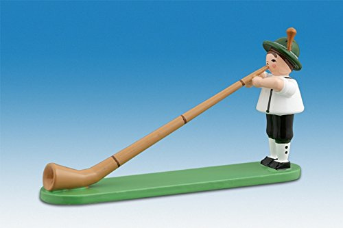 Rudolphs Schatzkiste Holzfigur Musikanten mit Hut und Alphorn stehend Höhe 7cm NEU Ganzjahresfigur Seiffen Erzgebirge Figur Dekoration Holzfiguren Weihnachten Fensterschmuck Spielzeug Deko