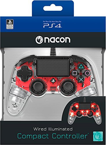 Nacon - Controller di gioco luminoso, rosso, con filo, per PS4