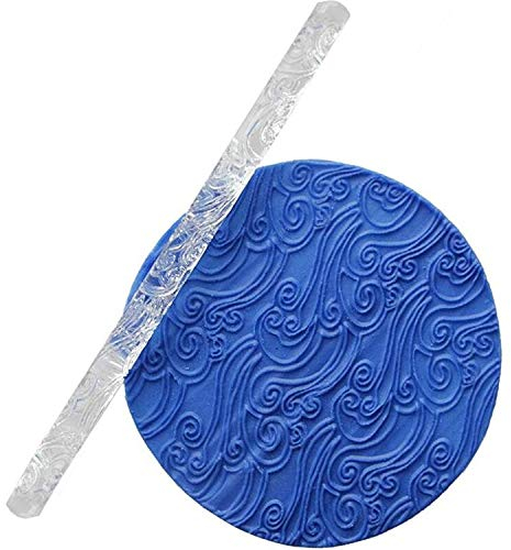 Mar Onda Efecto Textura Acrílico Rodillo para Glaseado Fondant Decoración Tartas Herramientas, Antiadherente Pin, de Masa Cocina Horneado Suministros - Transparente, 16 X 1CM