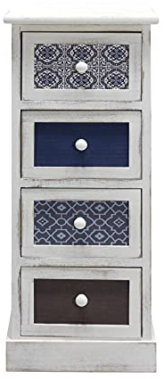 Rebecca Mobili Schubladenkommode Schrank Weiß Grau Blau Shabby Holz 4 Schubladen Wohnzimmer - 76 x 30 x 25 cm (H x B x T) - Art. RE6082