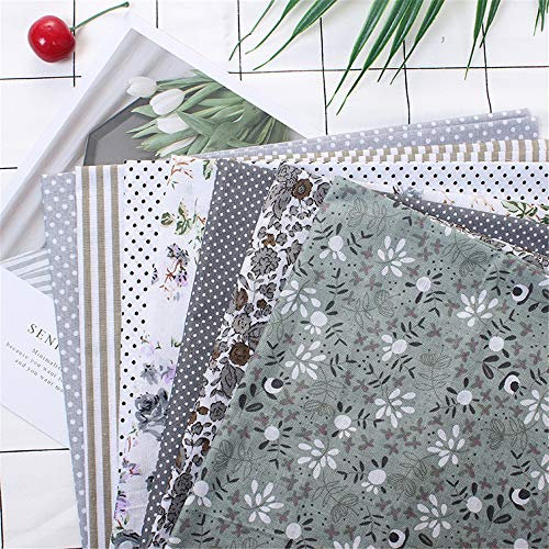 GLITZFAS 7 Stück Patchwork Stoffe Baumwollstoff Set Stoffpaket DIY Baumwolltuch Stoffreste Paket Stoffpakete (Grau,25 * 25cm)