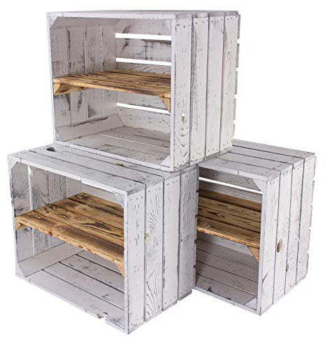 Moooble graue Holzkisten Vintage mit geflammten Mittelbrett | 50x40x30 cm | Obstkiste im Vintage Stil als Möbel oder Deko (3)