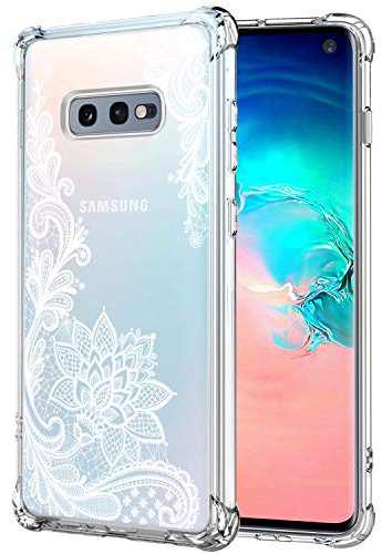 KIOMY Case for Galaxy S10e with Lace Design Shockproof Bumper Protective Case for Samsung Galaxy S10e Cute White Flower Pattern Flexible Slim Fit Rubber Soft Cell Phone Back Cover for Girl Women