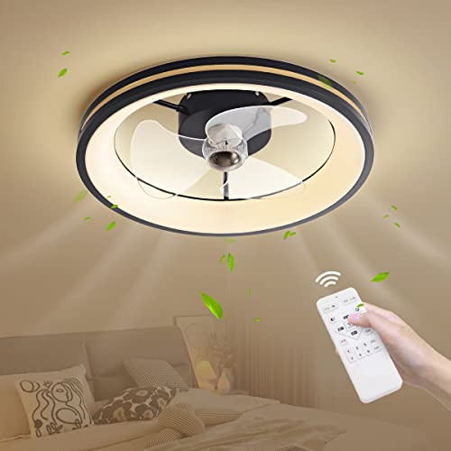JIAODIE Ventilateur de plafond avec lampe intégré, LED Dimmable Plafonnier avec Ventilateur de Plafond,Vitesse Du Vent Réglable,Avec Télécommande,Silencieux Éclairage Du Ventilateur, Ø50cm,B