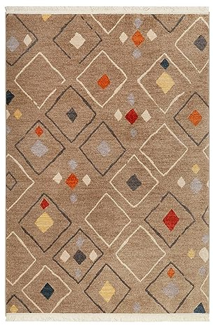 Wecon Home Montreal, Moderner Kurzflor Teppich - Läufer für Wohnzimmer, Flur, Schlafzimmer, Mont Royal (120 x 170 cm, Sand braun bunt)