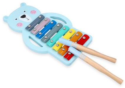 AdamToys Xylophon TEDDYBÄR Glockenspiel Holz 8 Klangplatten Babyspielzeug Instrument