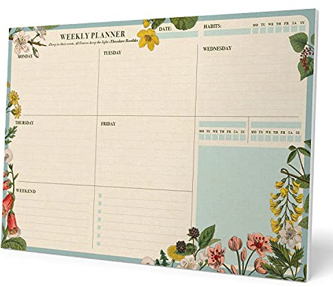 Official Botanical A4 Desk Pad with Daily, Weekly and Monthly Calendar, Desktop Planner, Desktop Note Pad, 54 Undated Tear Off Sheets, 8.3 x 11.7 inches, to Do List