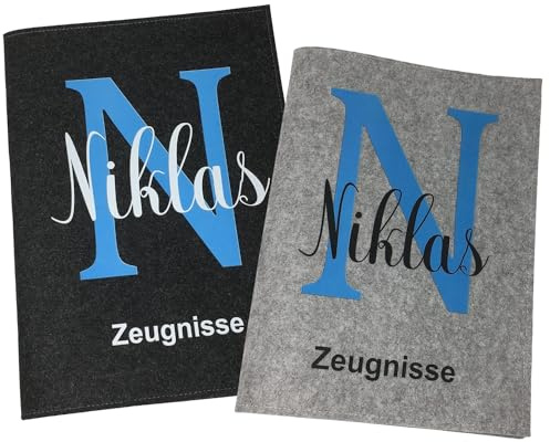 Zeugnismappe Personalisiert mit Namen Filz A4 Blau Mädchen und Jungen